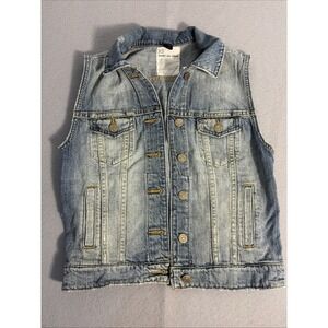 J. Crew Denim Vest Women's XS Blue Distressed 90's Y2K Sleeveless Button Pockets